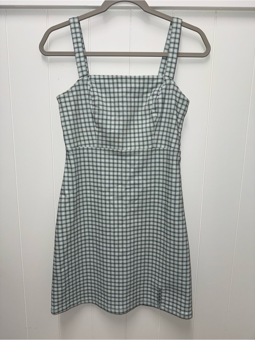 Hollister Plaid Mini Dress Size S Green White Square Neck Y2K Preppy